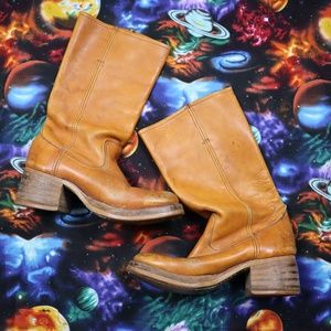 Vintage Western Leather Platform Boots 
